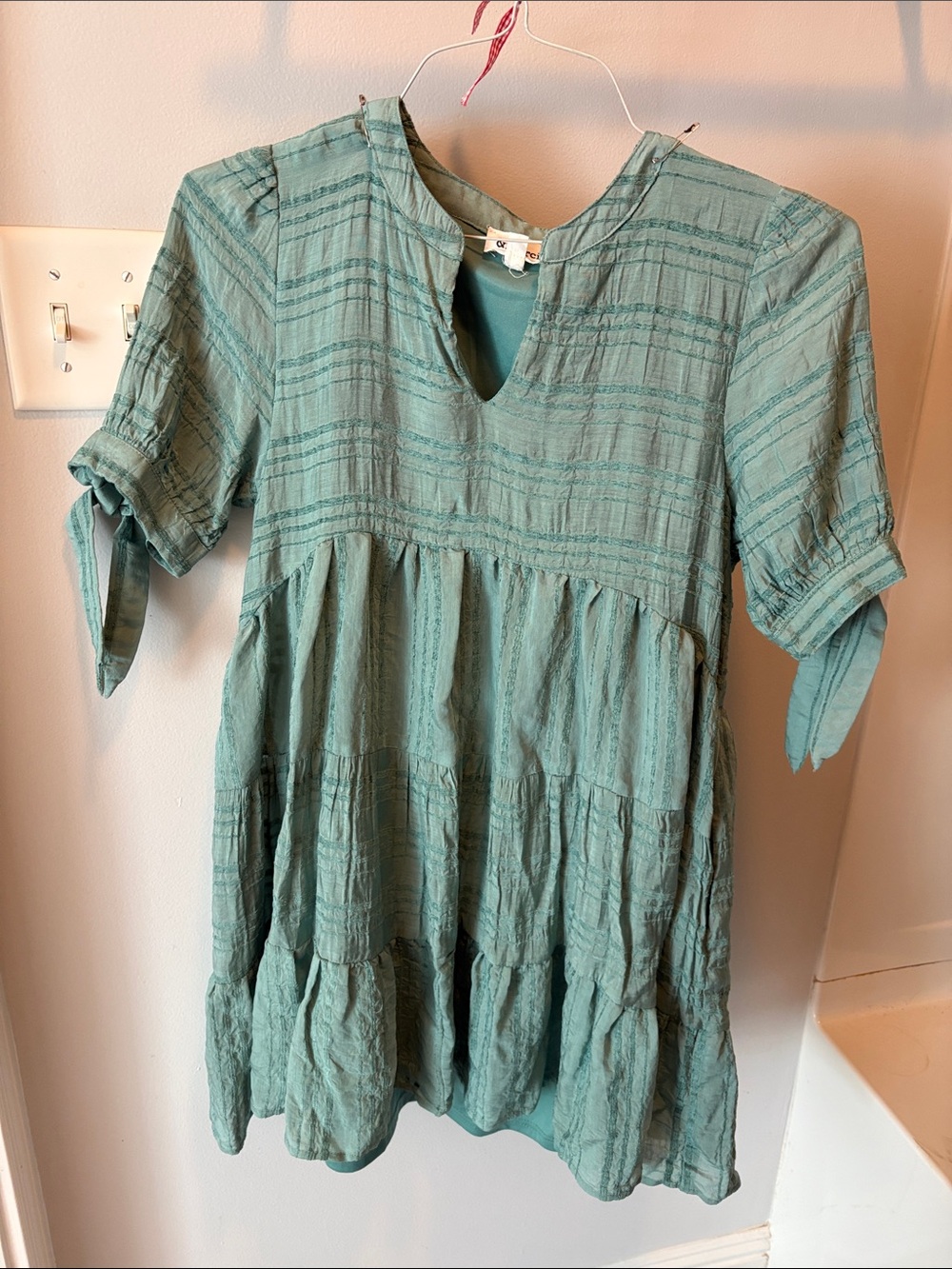 &merci Light Teal Tiered Midi Dress